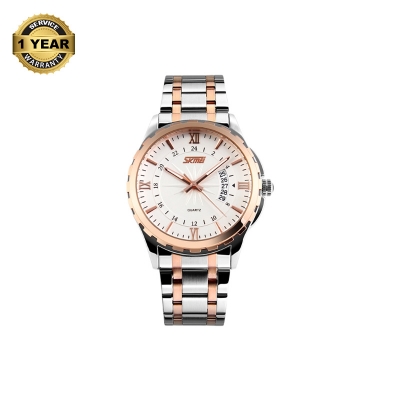 Picture of SKMEI 9069 Silver And RoseGold Two-tone Stainless Steel Analog Watch For Men - White & RoseGold