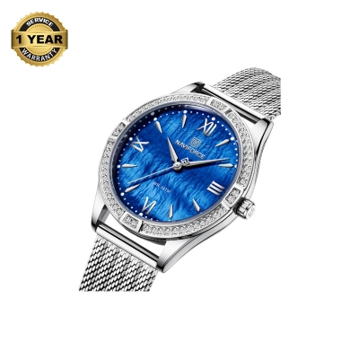 Picture of NAVIFORCE NF5028 Silver Mesh Stainless Steel Analog Watch For Women - Royal Blue & Silver