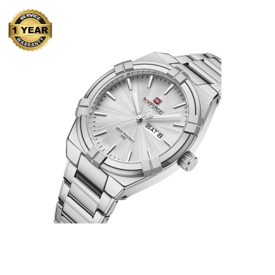 Picture of NAVIFORCE NF9218 Silver Stainless Steel Analog Watch For Men - White & Silver