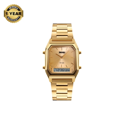 Picture of SKMEI 1220 Golden Stainless Steel Dual Time Luxury Watch For Men - Golden - 208884080