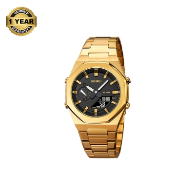 Picture of SKMEI 1816 Golden Stainless Steel Dual Time Watch For Men - Black & Golden (Black)