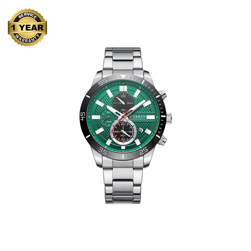 Picture of CURREN C8417 Silver Stainless Steel Chronograph Watch For Men - Green & Silver