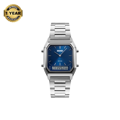 Picture of SKMEI 1220 Silver Stainless Steel Dual Time Luxury Watch For Men - Royal Blue & Silver