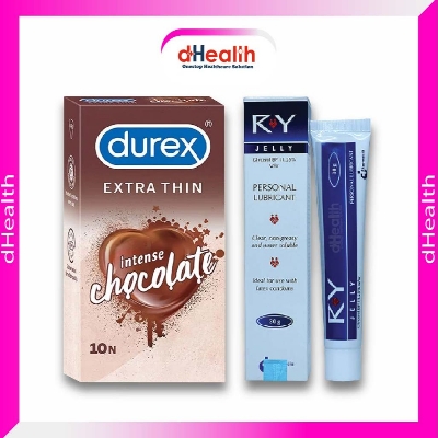 Picture of Durex Extra Thin Chocolate Condoms - 10 Pcs Pack (India) & RY Jelly, 30g Personal lubricant Combo