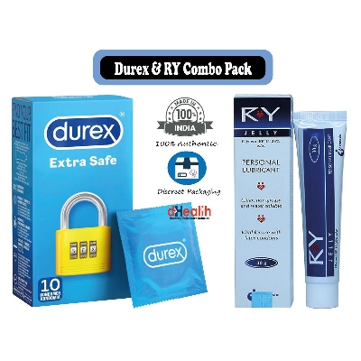 Picture of Durex Extra Safe Condoms - 12 Pcs Pack (USA) & RY Jelly, 30g Personal lubricant Combo