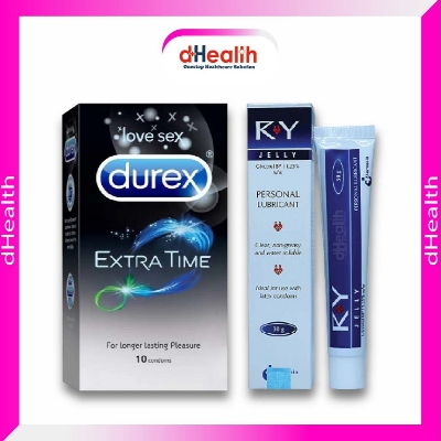 Picture of Durex Extra Time Condoms - 10 Pcs Pack (India) & RY Jelly, 30g Personal lubricant Combo