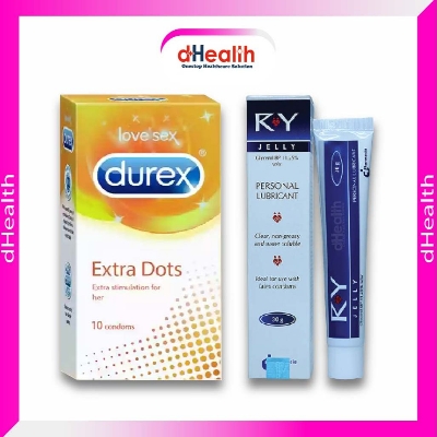Picture of Durex Extra Dots Condoms 10 Pcs Pack (India) & RY Jelly Personal lubricant 30g Combo