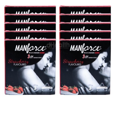 Picture of Manforce 1500 Dodotted Strawberry Flavoured Xotic Condom 10's Combo pack (3x10=30 pcs)
