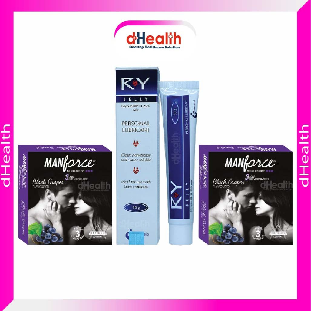Picture of 1 RY Jelly 30gm & 2 Pack (6pcs) Manforce Black Grape Condom
