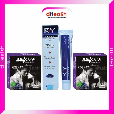 Picture of 1 RY Jelly 30gm & 2 Pack (6pcs) Manforce Black Grape Condom
