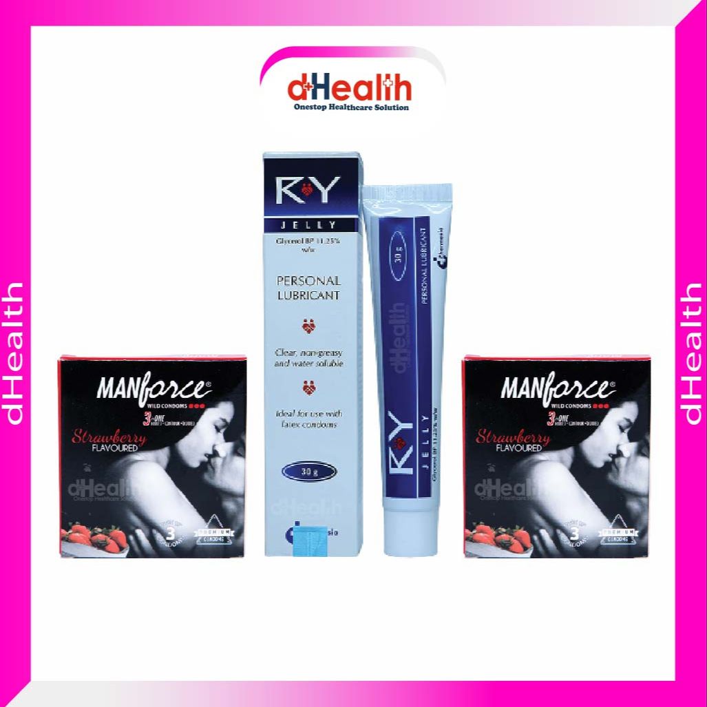 Picture of RY Jelly 30gm 1 Pc &  Manforce Strawberry Condom 2 Pack (6pcs)
