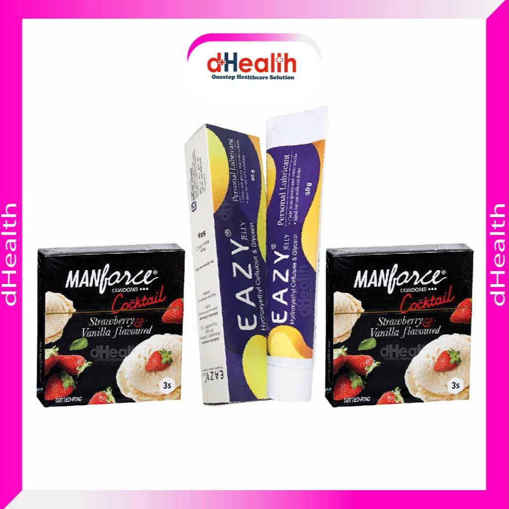 Picture of Eazy Jelly 50gm 1 Pc & Manforce Cocktail Condom 2 Pack (6pcs)