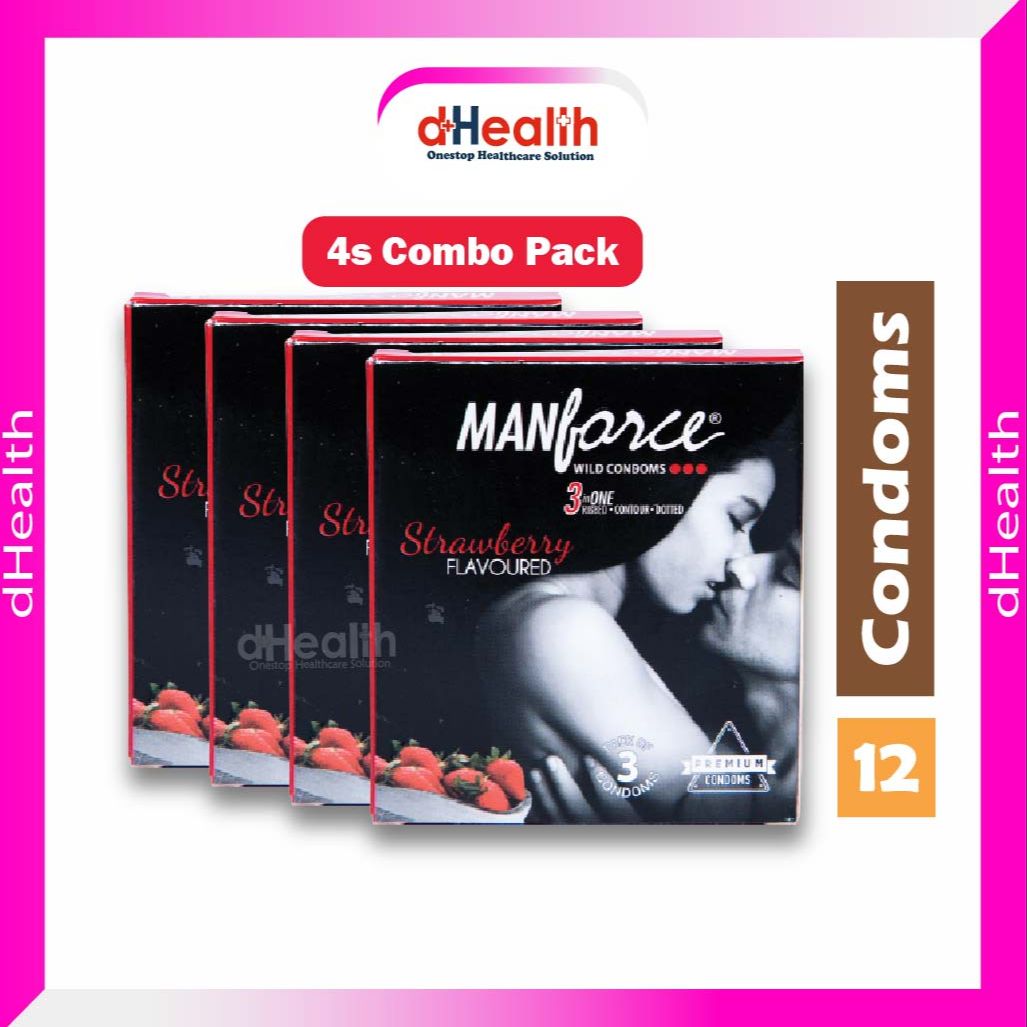 Picture of Manforce 1500 Dodotted Strawberry Flavoured Xotic Condom 4's Combo pack (3x4=12 pcs)