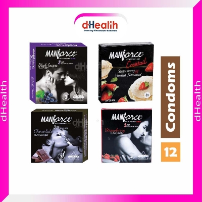 Picture of Manforce Black Grape , Chocolate Flavour, Cocktail & Strawberry Flavoured Condom Combo Pack (3x4 =12 pcs Condom)