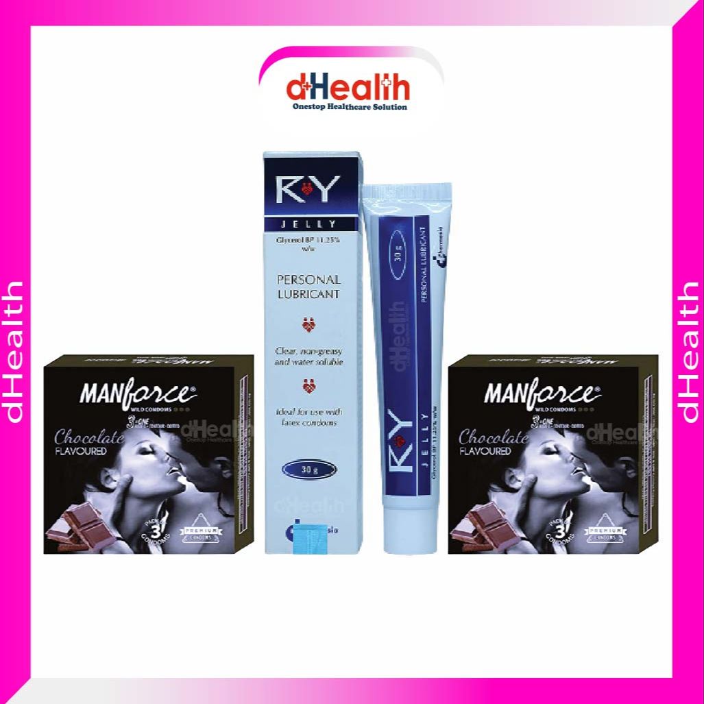 Picture of 1 RY Jelly 30gm & 2 Pack (6pcs) Manforce Chocolate Condom
