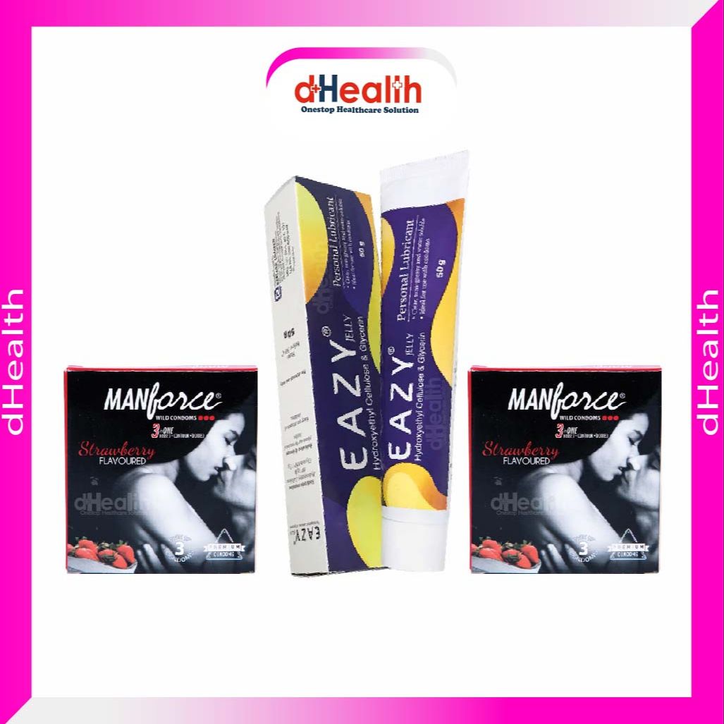 Picture of Eazy Jelly 50gm 1 Pc & Manforce Strawberry Condom 2 Pack (6pcs)