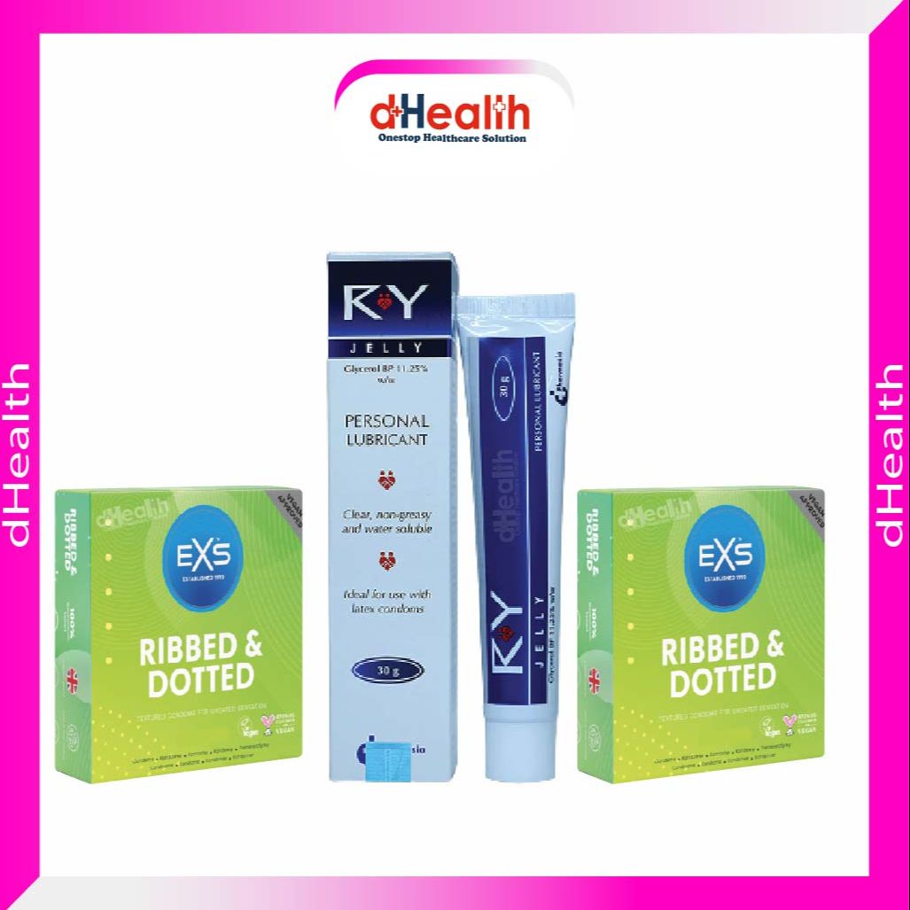 Picture of RY Jelly 30gm 1 Pc & EXS Comfy Fit Ribbed & Dotted Condom 2 Pack (6pcs) Combo Pack
