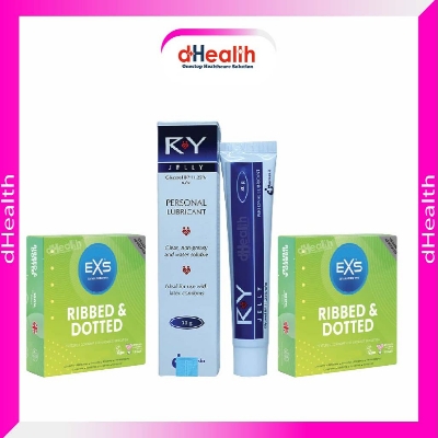 Picture of RY Jelly 30gm 1 Pc & EXS Comfy Fit Ribbed & Dotted Condom 2 Pack (6pcs) Combo Pack