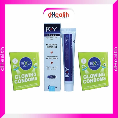 Picture of RY Jelly 30gm 1 Pc & EXS Glow in the Dark Condom 2 Pack (6pcs) Combo Pack
