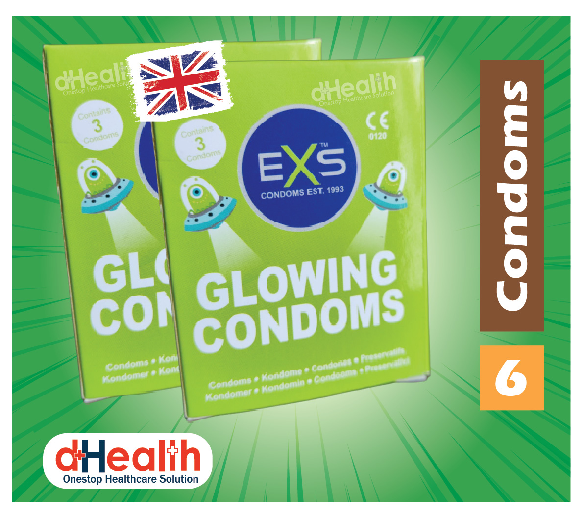 Picture of RY Jelly 30gm 1 Pc & EXS Glow in the Dark Condom 2 Pack (6pcs) Combo Pack