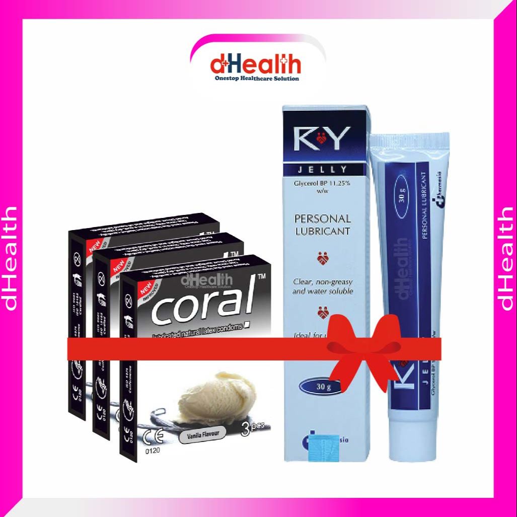 Picture of Coral Vanilla Flavor Condom 3 Pack & RY Jelly 30gm 1 Pc Combo