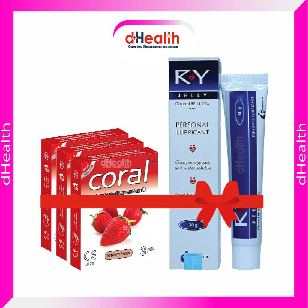 Picture of Coral Strawberry Extra Performance Condom 3 Pack & RY Jelly 30gm 1 Pc Combo Pack
