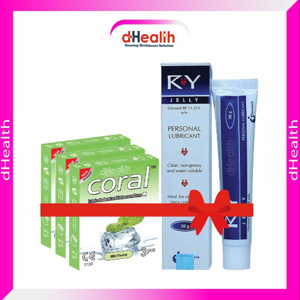 Picture of Coral Mint Flavors Condom 3 Pack & RY Jelly 30gm 1 Pack Combo Pack
