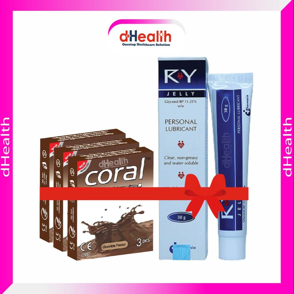 Picture of Coral Chocolate Flavor Condom 3 Pack & RY Jelly 30gm Combo Pack