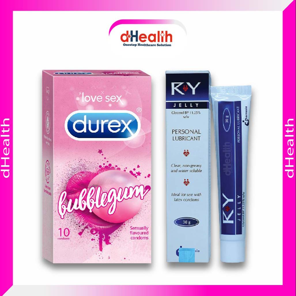 Picture of Durex Extra Thin Bubblegum Condoms 10 Pcs Pack (India) & RY Jelly, 30g Personal lubricant Combo
