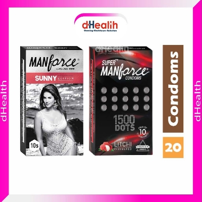 Picture of Manforce Sunny Edition 10's & Super Litchi 1500 Dotted 10's Combo Pack (10x2 = 20 pcs Condom