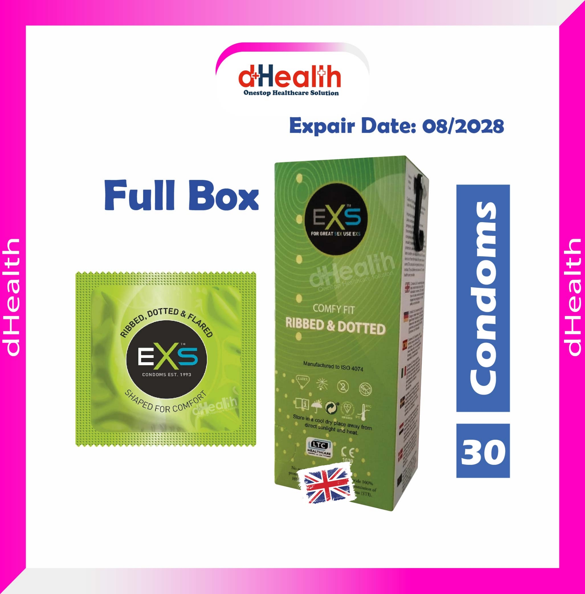 Picture of EXS Comfy Fit Ribbed & Dotted Condom Full Box / 10's Pack 3x10=30pcs (Made in UK)