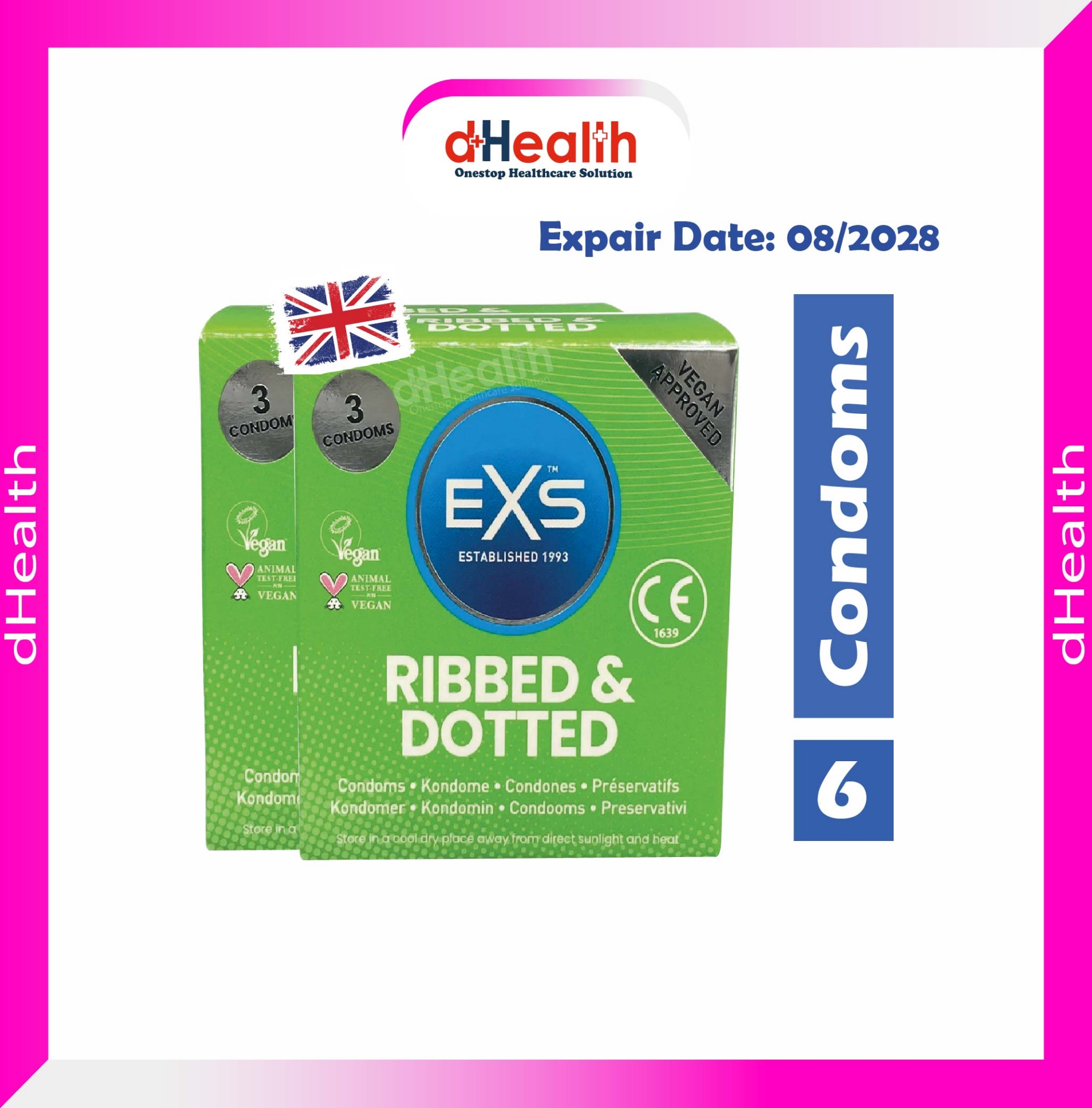Picture of EXS Comfy Fit Ribbed & Dotted Condom 2's Combo Pack (2x3)=6pcs (UK)