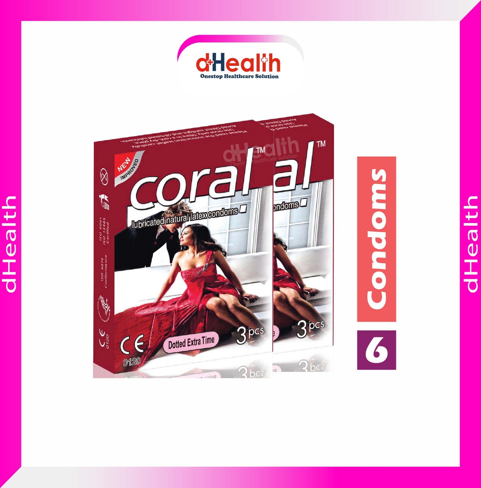 Picture of Coral Dotted Extra Time Condom 2's Combo Pack, 6 Pcs