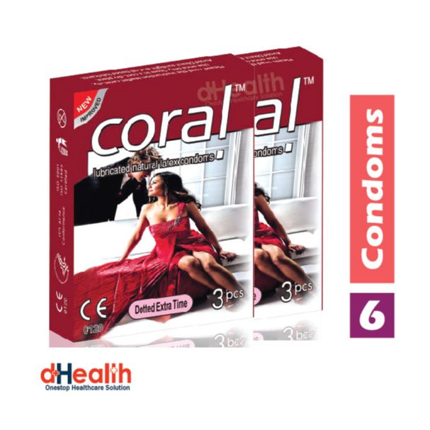 Picture of Coral Dotted Extra Time Condom 2's Combo Pack, 6 Pcs