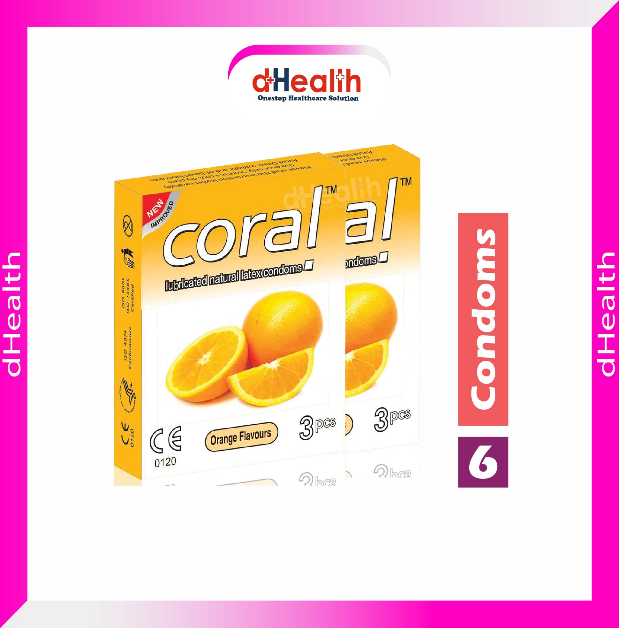Picture of Coral Orange Flavor Condom 2's Combo Pack, 6 Pcs