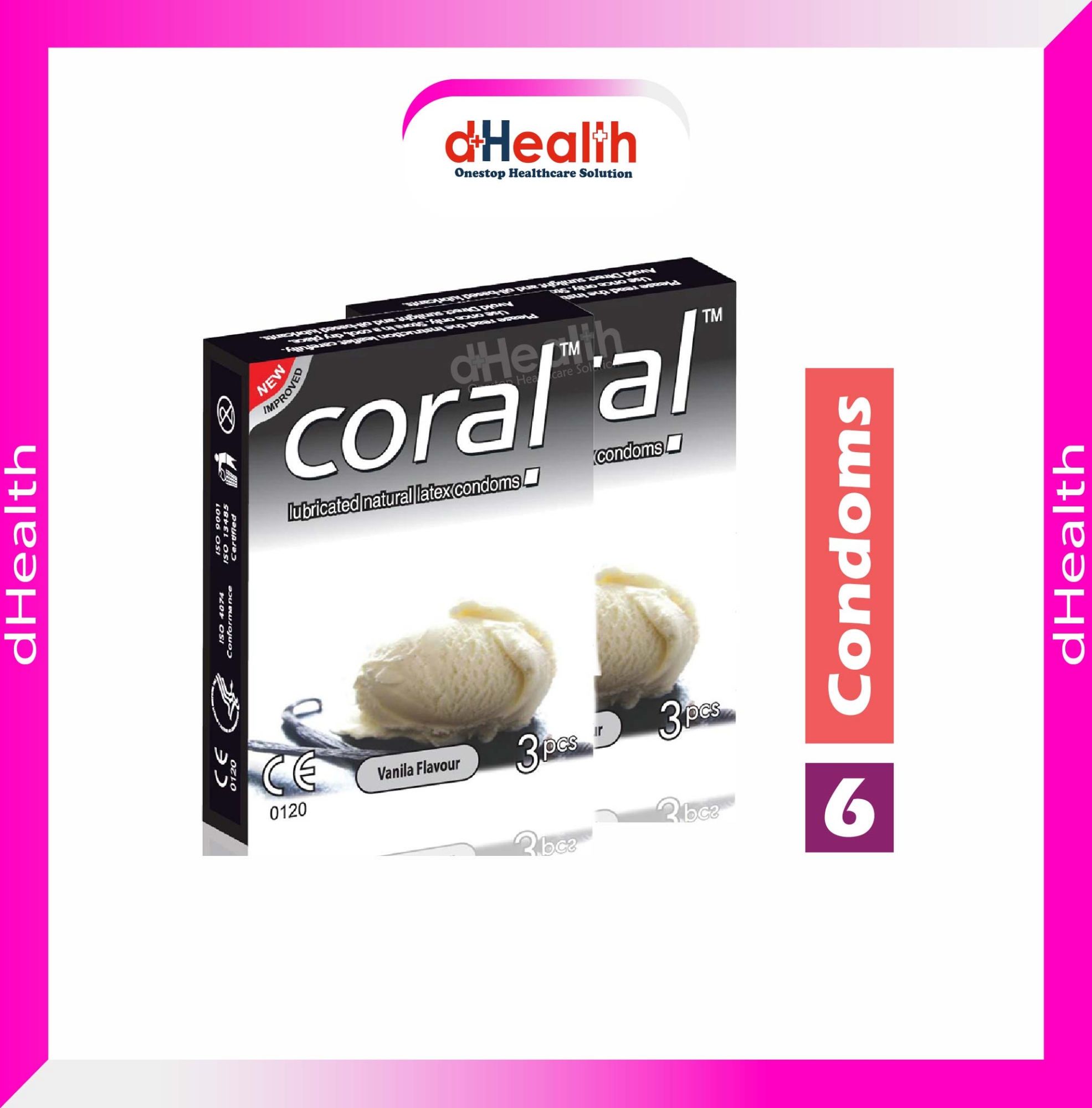 Picture of Coral Vanilla Flavor Condom 2's Combo Pack, 6 Pcs