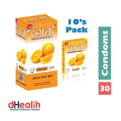 Picture of Coral Orange Flavor Condom Full Box / 10's Pack (30 Pcs)