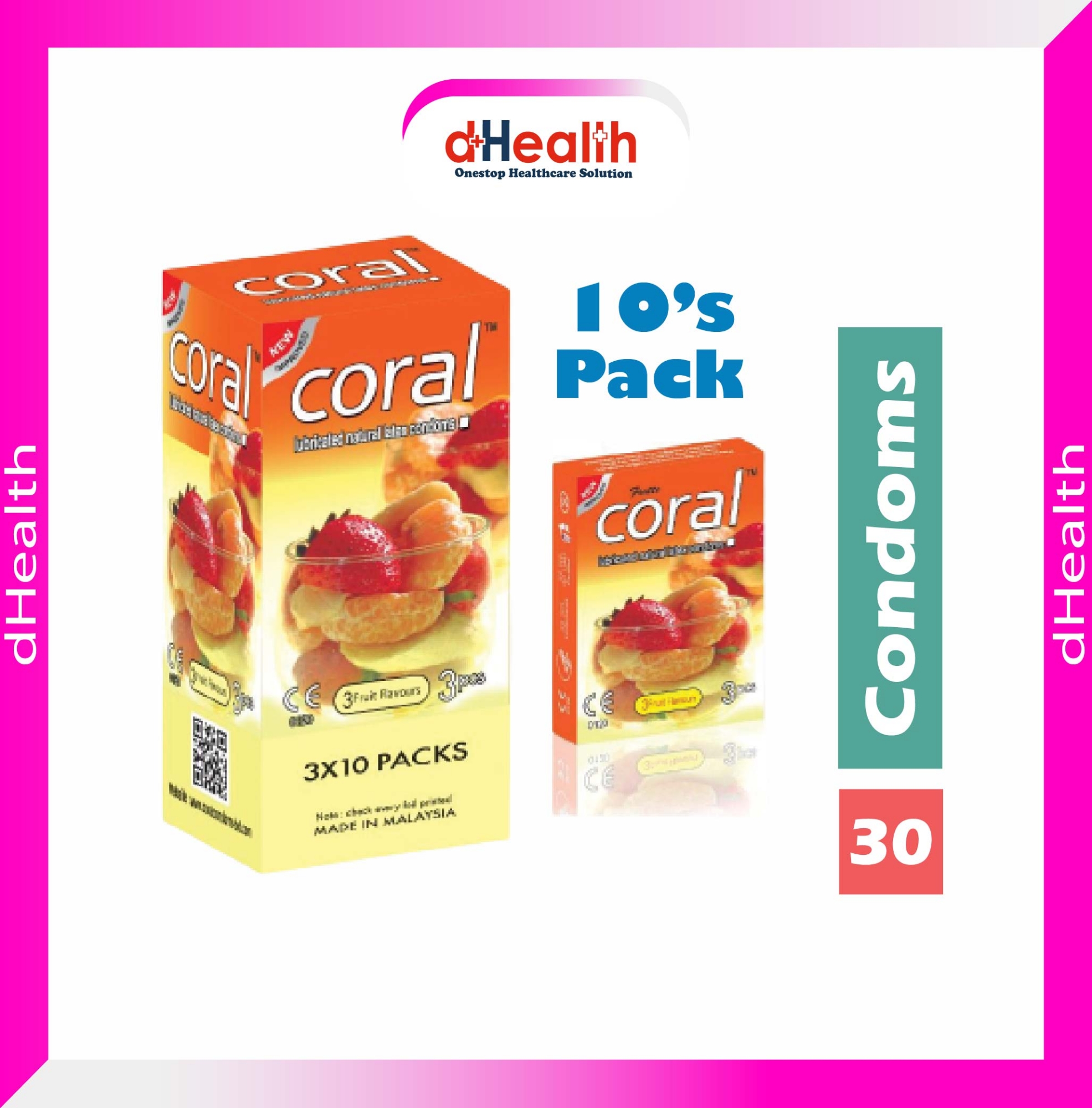 Picture of Coral 3 Fruits Flavor Condom Full Box / 10's Pack (30 Pcs)
