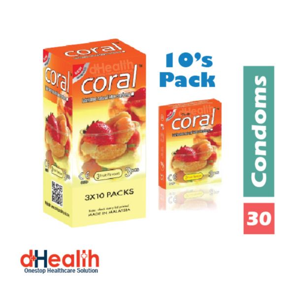 Picture of Coral 3 Fruits Flavor Condom Full Box / 10's Pack (30 Pcs)