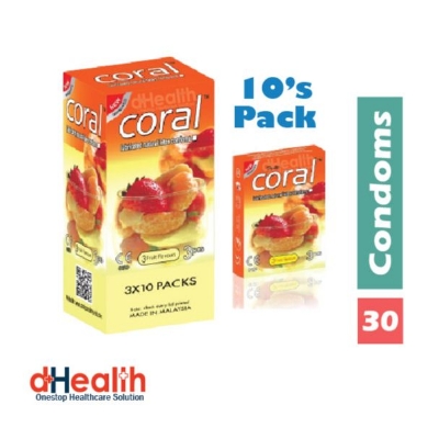 Picture of Coral 3 Fruits Flavor Condom Full Box / 10's Pack (30 Pcs)