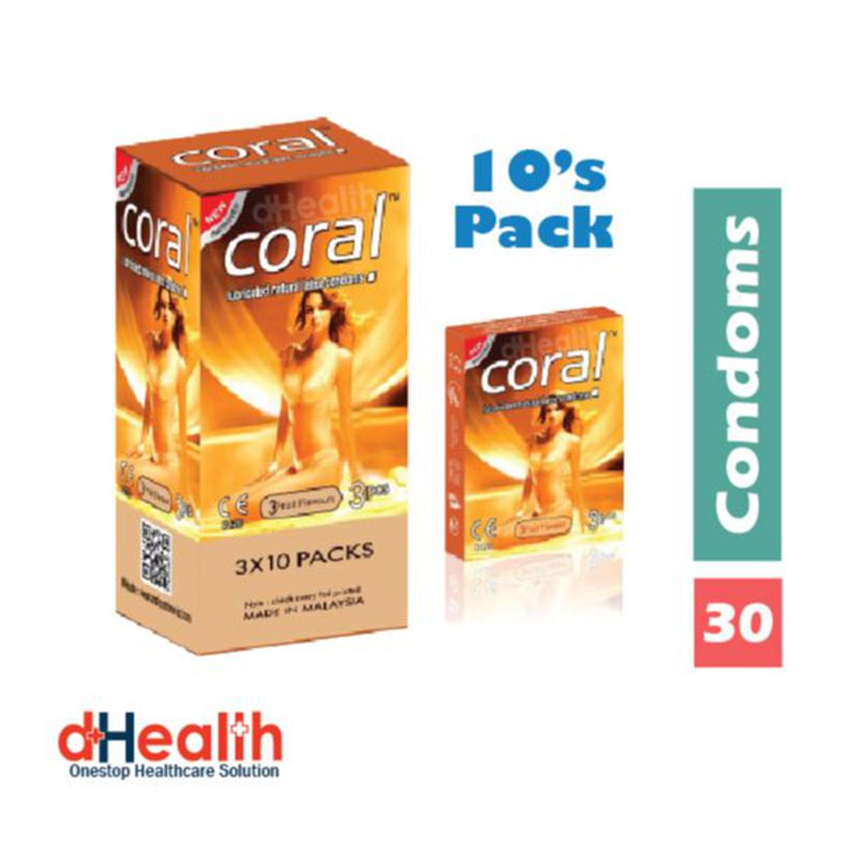 Picture of Coral 3 Fruits Girl Flavor Condom Full Box / 10's Pack (30 Pcs)