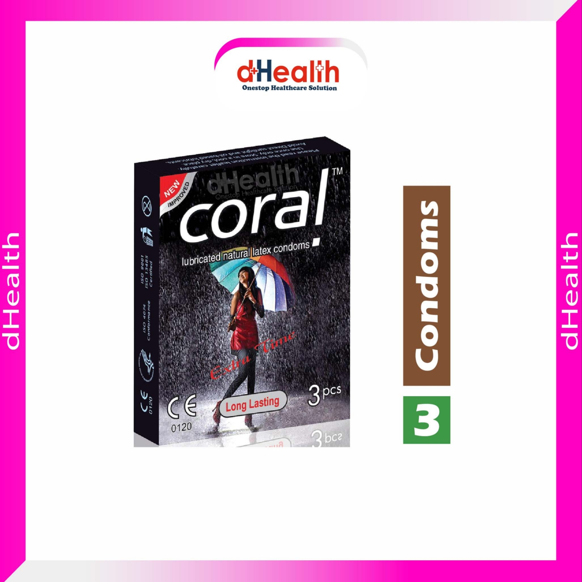 Picture of Coral Extra Time / Long Lasting Condom Single Pack, 3 Pcs
