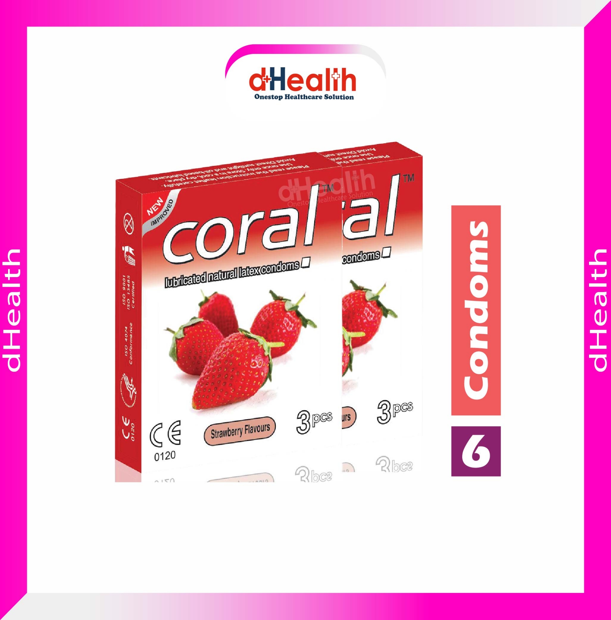 Picture of Coral Strawberry Flavor Condom 2's Combo Pack, 6 Pcs