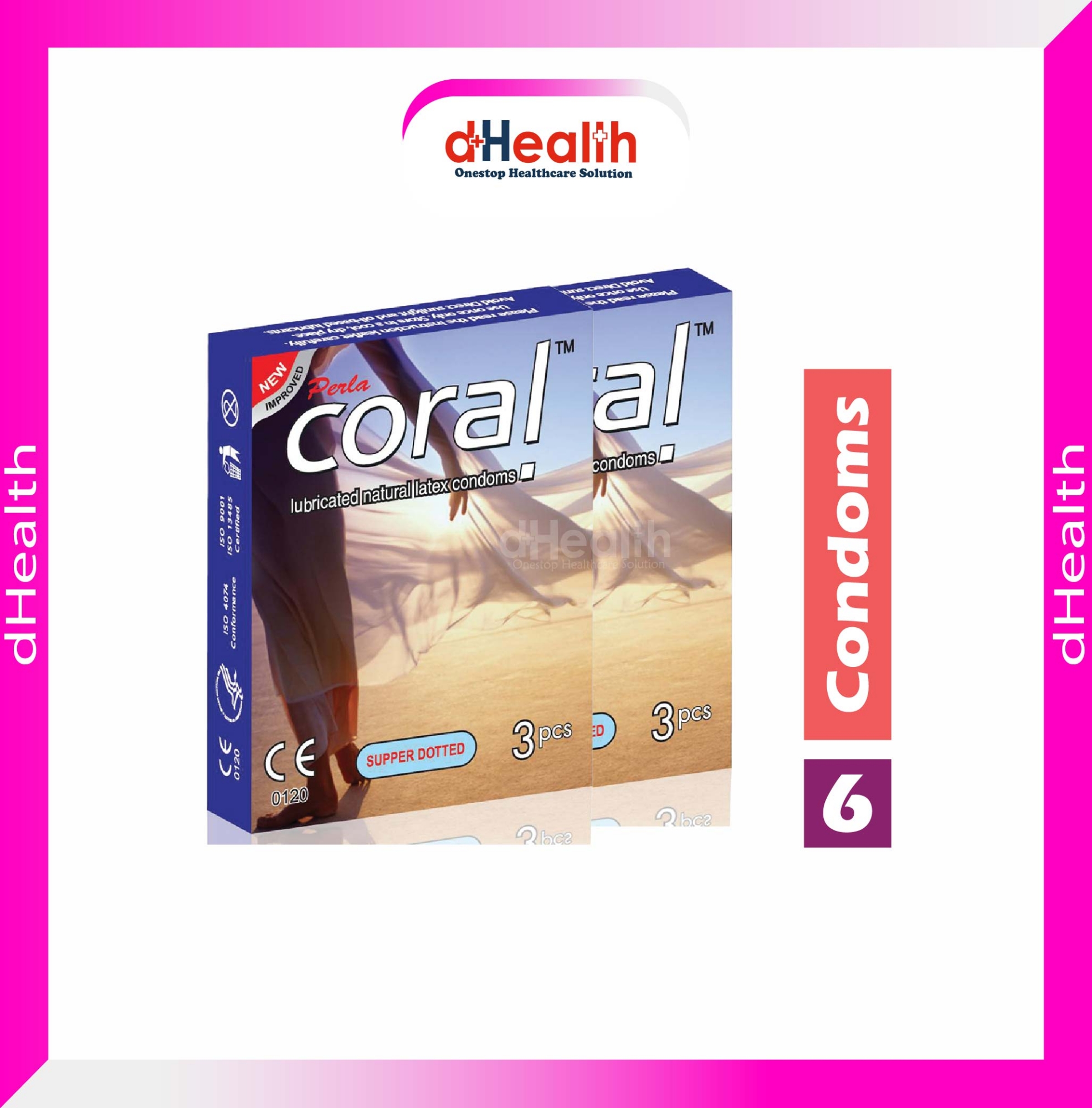 Picture of Coral Supper Dotted Condom 2's Combo Pack, 6 Pcs