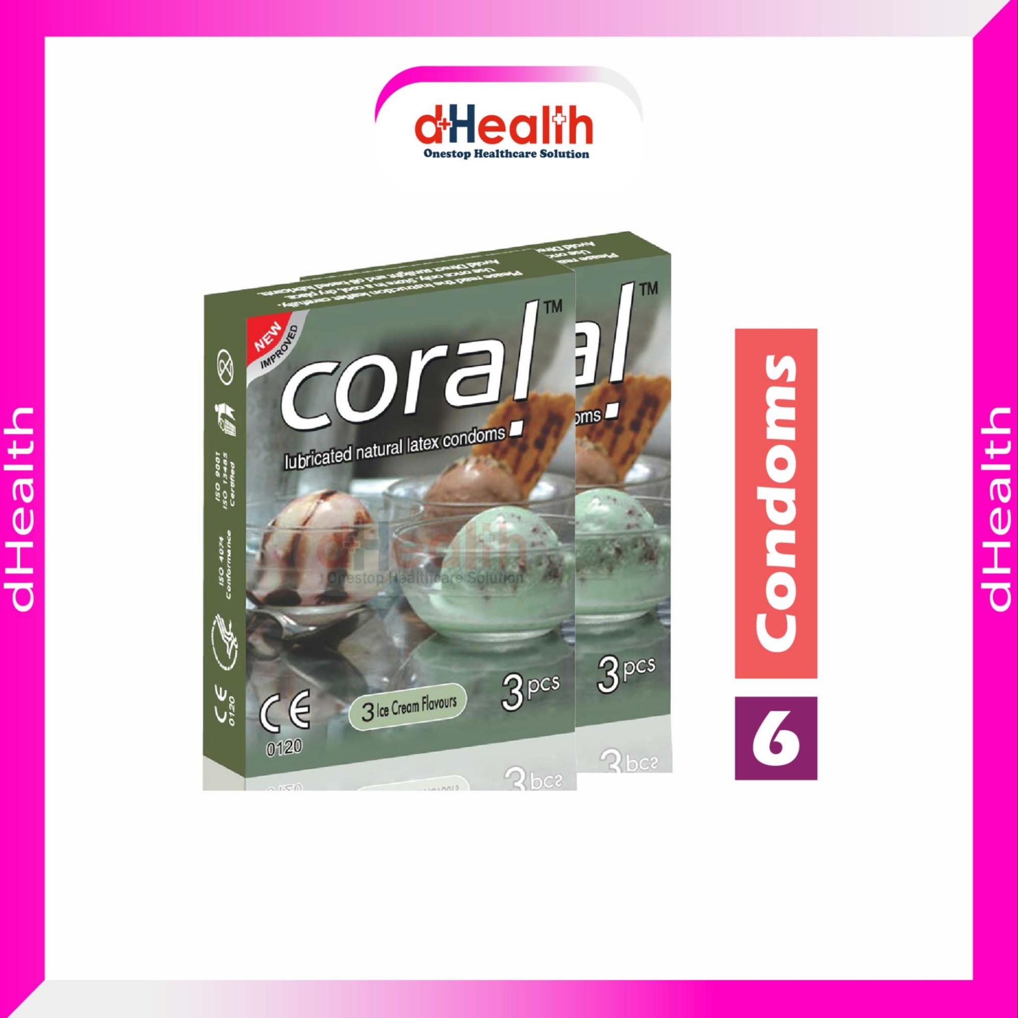 Picture of Coral 3 Ice Cream Flavor Condom 2's Combo Pack, 6 Pcs