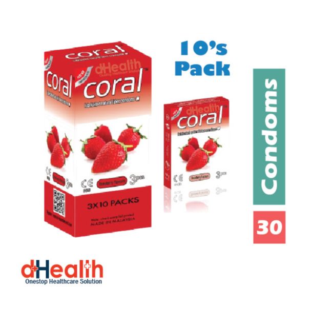 Picture of Coral Strawberry Flavor Condom Full Box / 10's Pack (30 Pcs)
