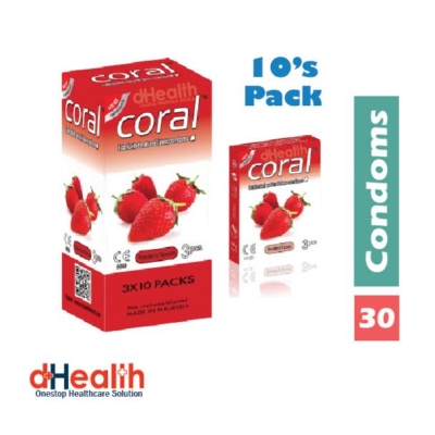 Picture of Coral Strawberry Flavor Condom Full Box / 10's Pack (30 Pcs)