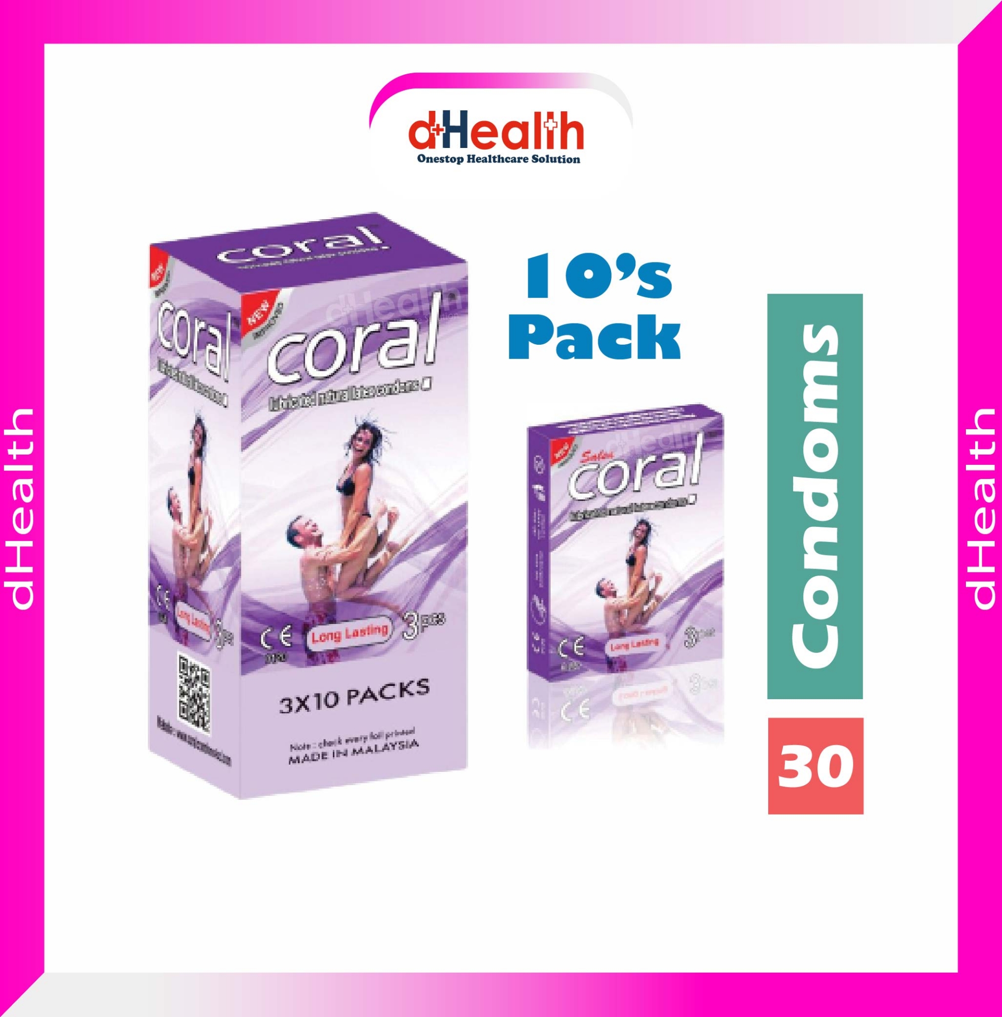 Picture of Coral Long Lasting Condom Full Box / 10's Pack (30 Pcs)