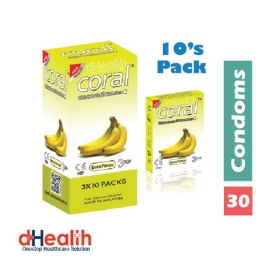 Picture of Coral Banana Flavor Condom Full Box /10's Pack (30 Pcs)