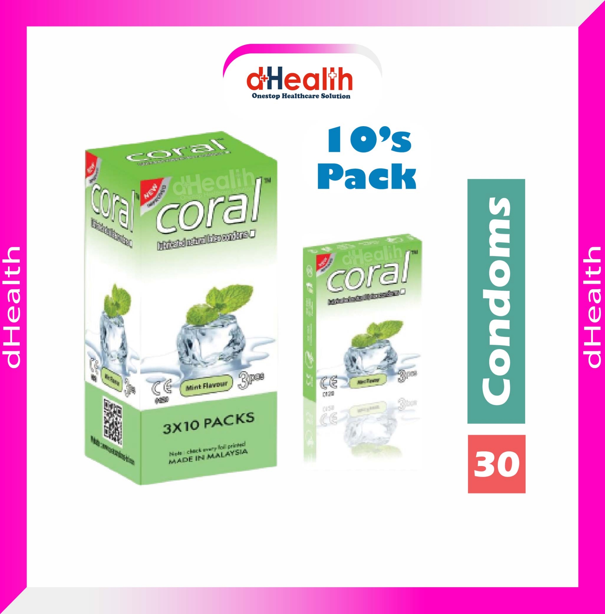 Picture of Coral Mint Flavor Condom Full Box / 10's Pack (30 Pcs)